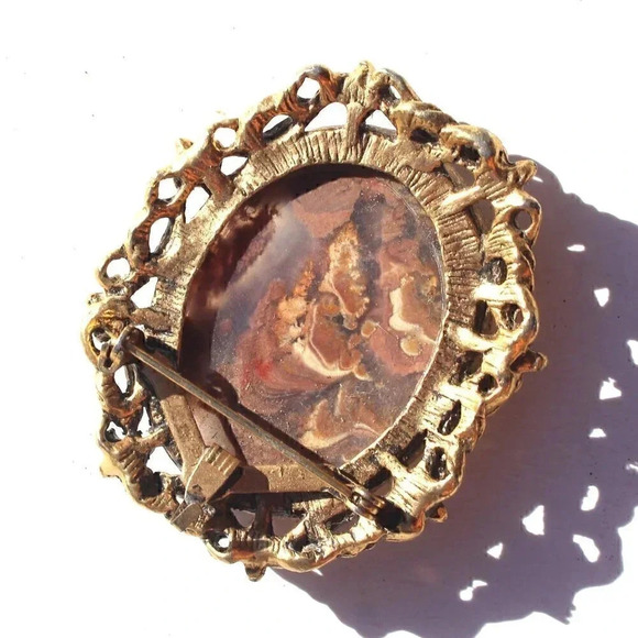 Vtg Gemstone (Agate Stone Geode Crystal) Cowboy Western Brooch Clip Scarf Decor - Picture 2 of 4